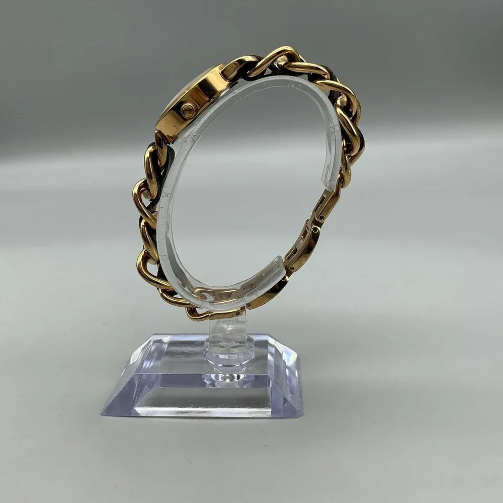 DKNY Womens Watch 26mm Gold Tone Leather Chain Bracelet New Battery 7.5